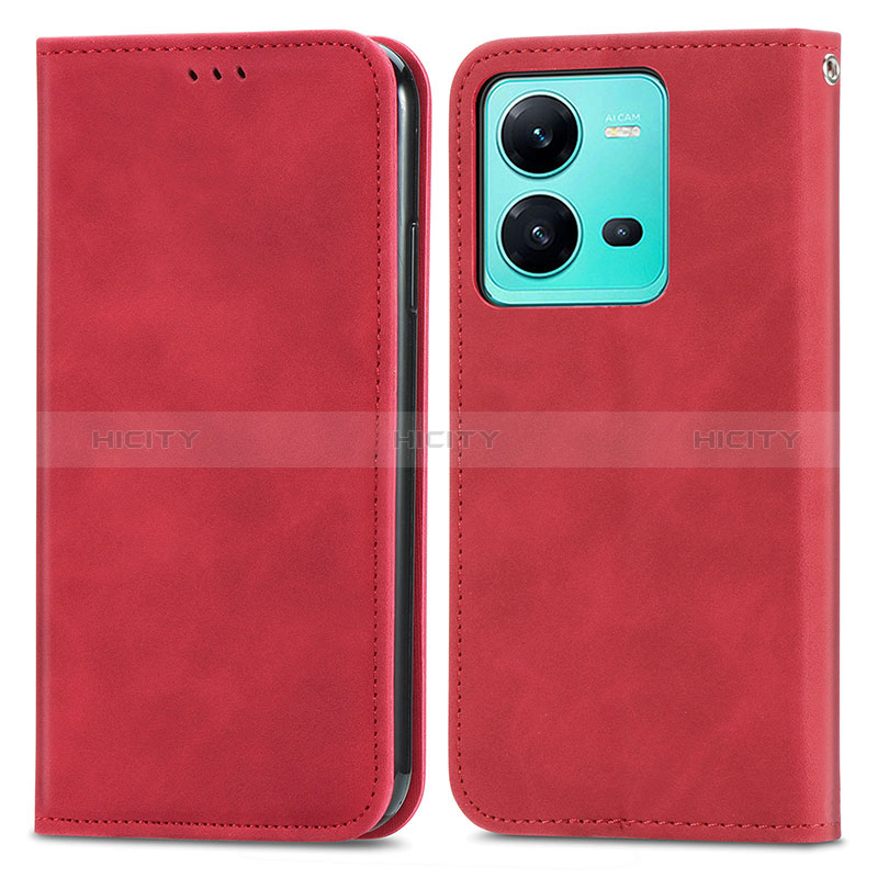 Custodia Portafoglio In Pelle Cover con Supporto S04D per Vivo V25e Rosso