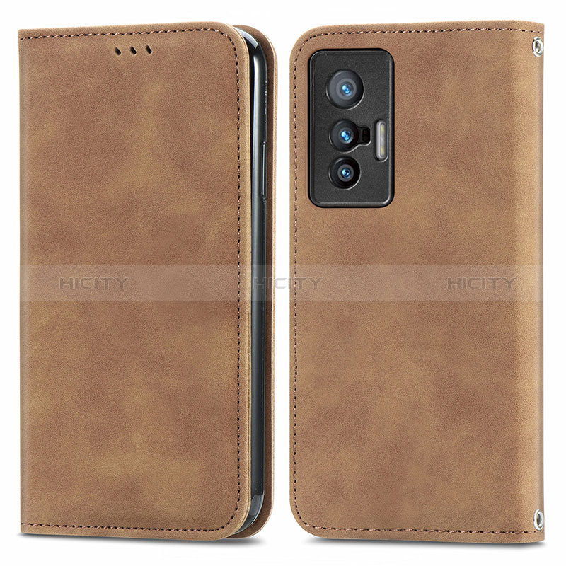 Custodia Portafoglio In Pelle Cover con Supporto S04D per Vivo X70t Marrone