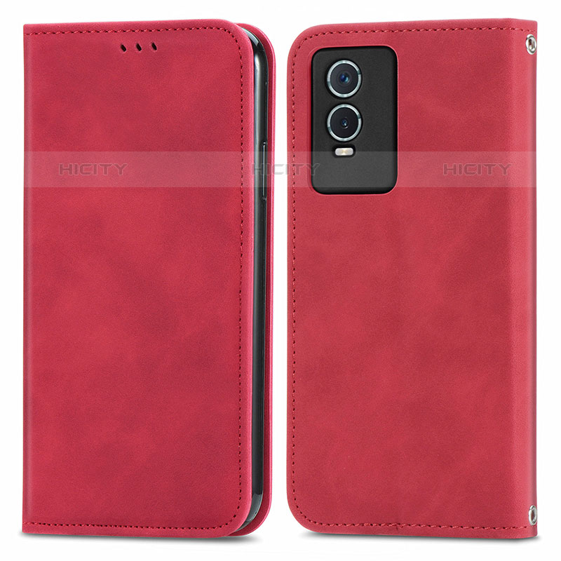 Custodia Portafoglio In Pelle Cover con Supporto S04D per Vivo Y74s 5G Rosso