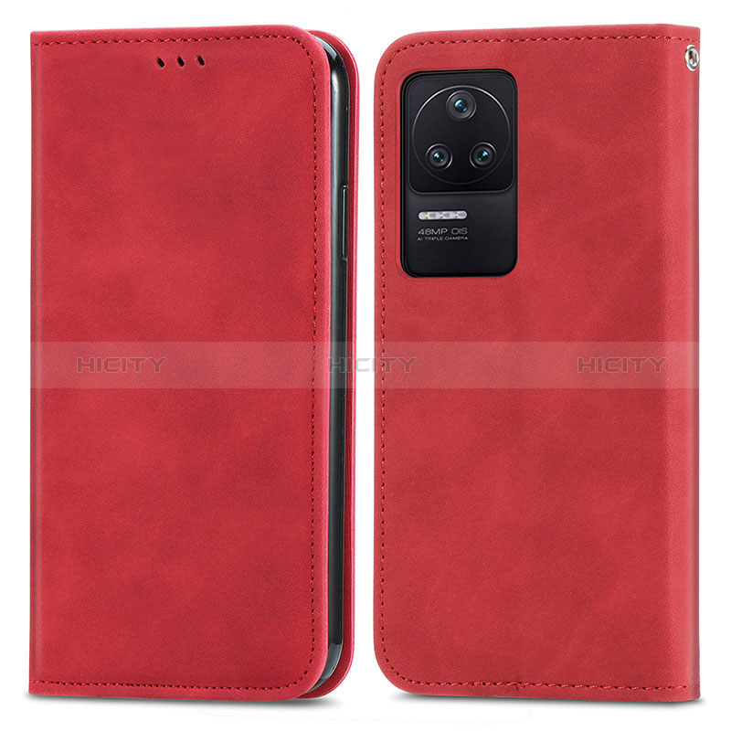 Custodia Portafoglio In Pelle Cover con Supporto S04D per Xiaomi Poco F4 5G Rosso