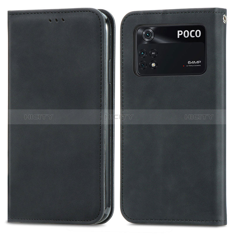 Custodia Portafoglio In Pelle Cover con Supporto S04D per Xiaomi Poco M4 Pro 4G Nero