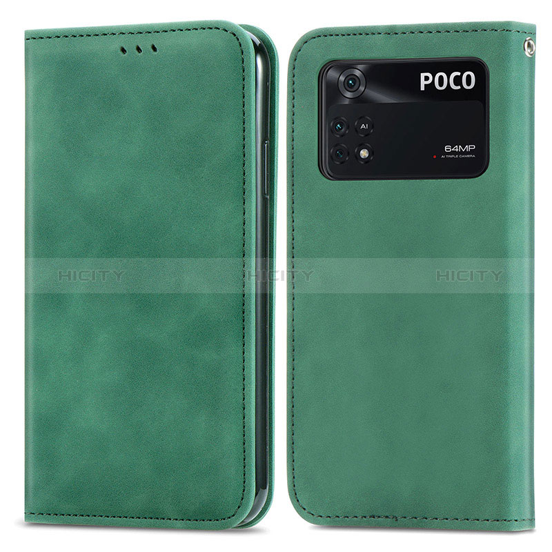 Custodia Portafoglio In Pelle Cover con Supporto S04D per Xiaomi Poco M4 Pro 4G Verde