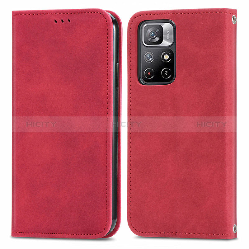 Custodia Portafoglio In Pelle Cover con Supporto S04D per Xiaomi Poco M4 Pro 5G Rosso