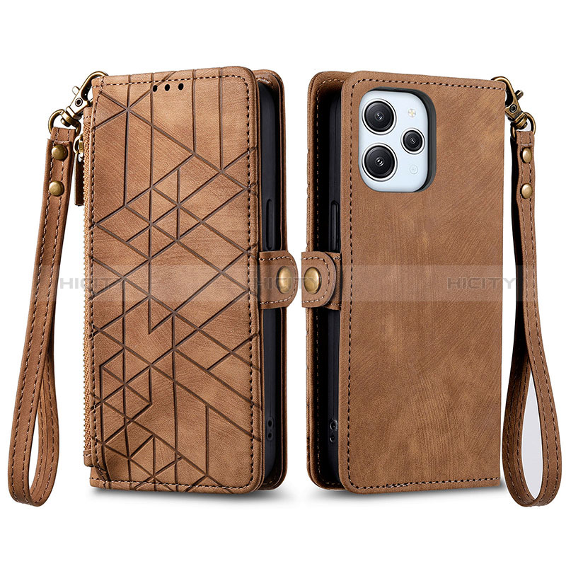 Custodia Portafoglio In Pelle Cover con Supporto S04D per Xiaomi Redmi 12 4G Marrone