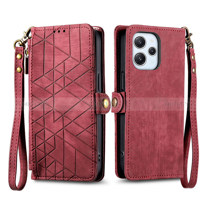 Custodia Portafoglio In Pelle Cover con Supporto S04D per Xiaomi Redmi 12 4G Rosso