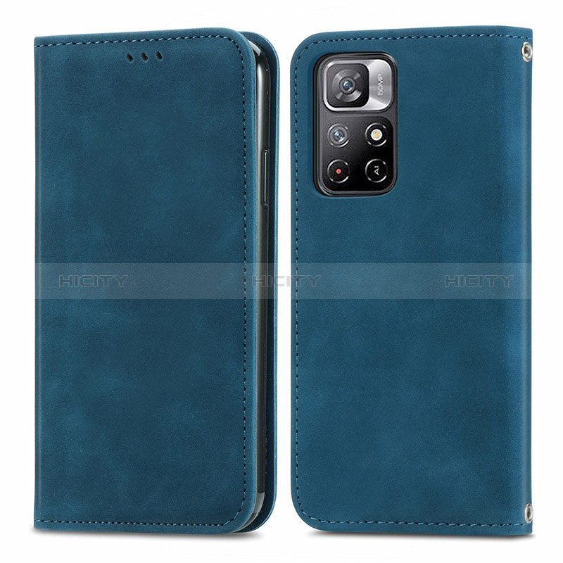 Custodia Portafoglio In Pelle Cover con Supporto S04D per Xiaomi Redmi Note 11 5G Blu