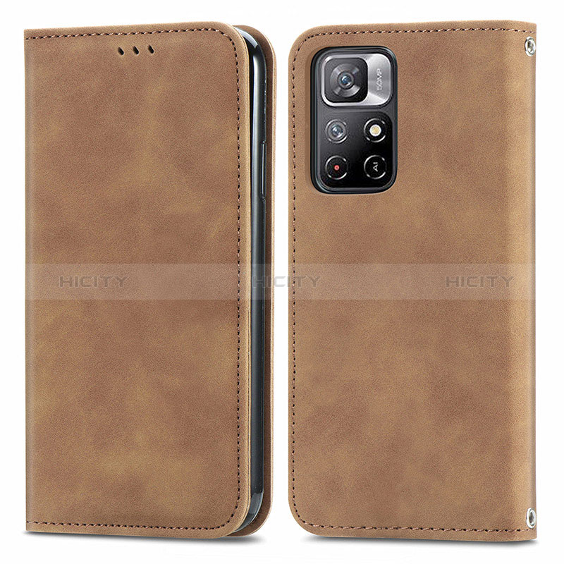 Custodia Portafoglio In Pelle Cover con Supporto S04D per Xiaomi Redmi Note 11 5G Marrone