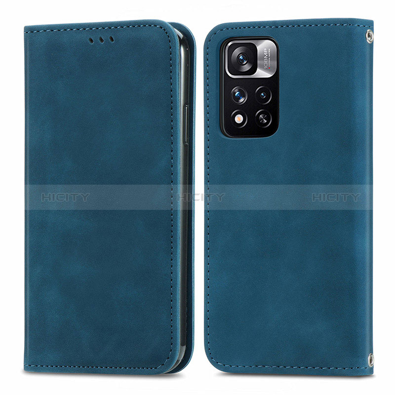Custodia Portafoglio In Pelle Cover con Supporto S04D per Xiaomi Redmi Note 11 Pro+ Plus 5G Blu