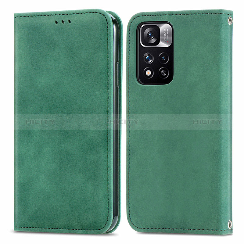 Custodia Portafoglio In Pelle Cover con Supporto S04D per Xiaomi Redmi Note 11 Pro+ Plus 5G Verde