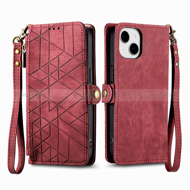 Custodia Portafoglio In Pelle Cover con Supporto S05D per Apple iPhone 14 Plus Rosso