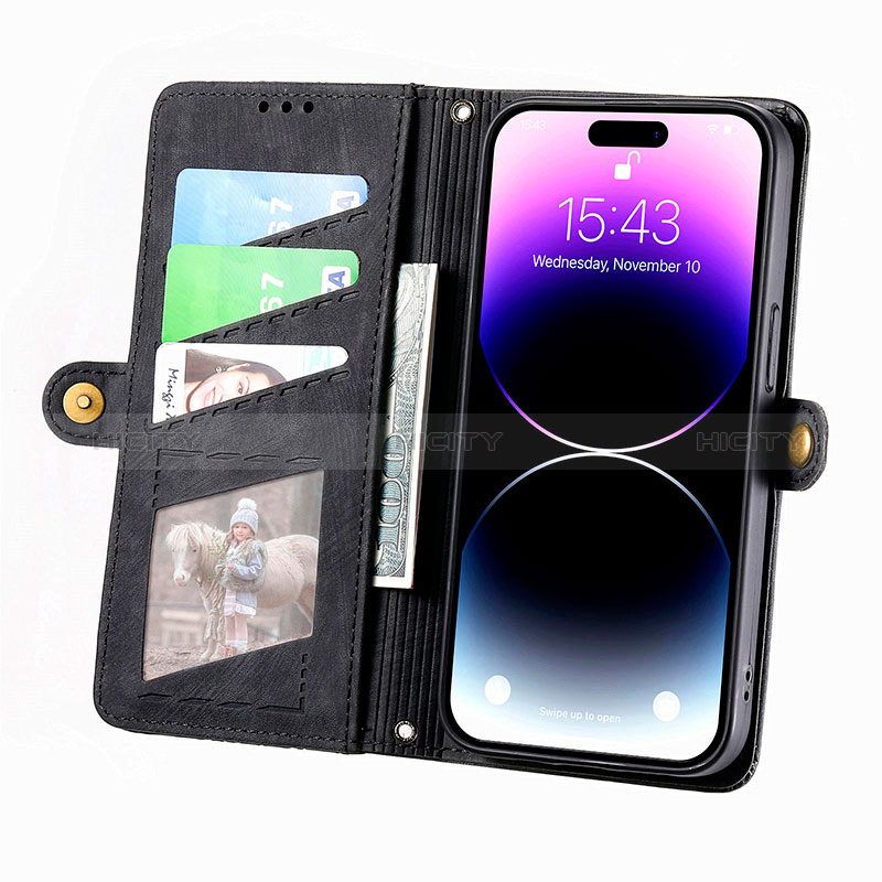 Custodia Portafoglio In Pelle Cover con Supporto S05D per Apple iPhone 15