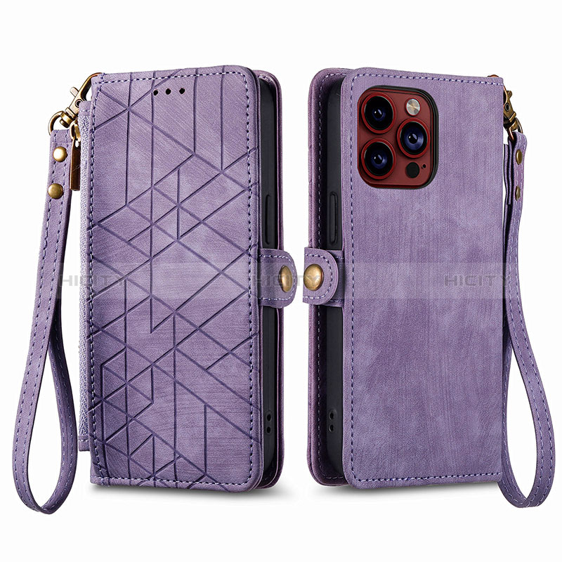 Custodia Portafoglio In Pelle Cover con Supporto S05D per Apple iPhone 16 Pro Viola