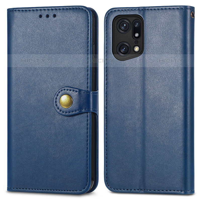 Custodia Portafoglio In Pelle Cover con Supporto S05D per Oppo Find X5 Pro 5G Blu