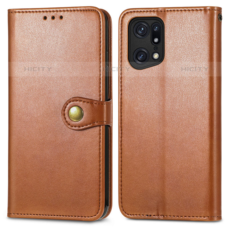 Custodia Portafoglio In Pelle Cover con Supporto S05D per Oppo Find X5 Pro 5G Marrone