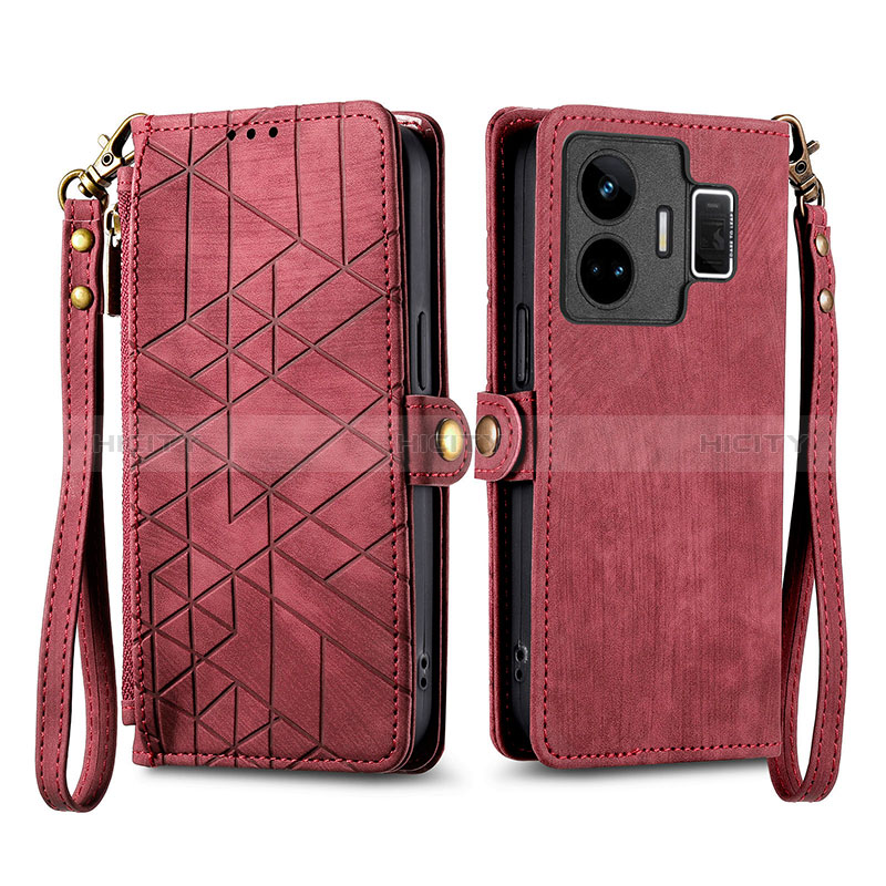 Custodia Portafoglio In Pelle Cover con Supporto S05D per Realme GT Neo5 5G Rosso