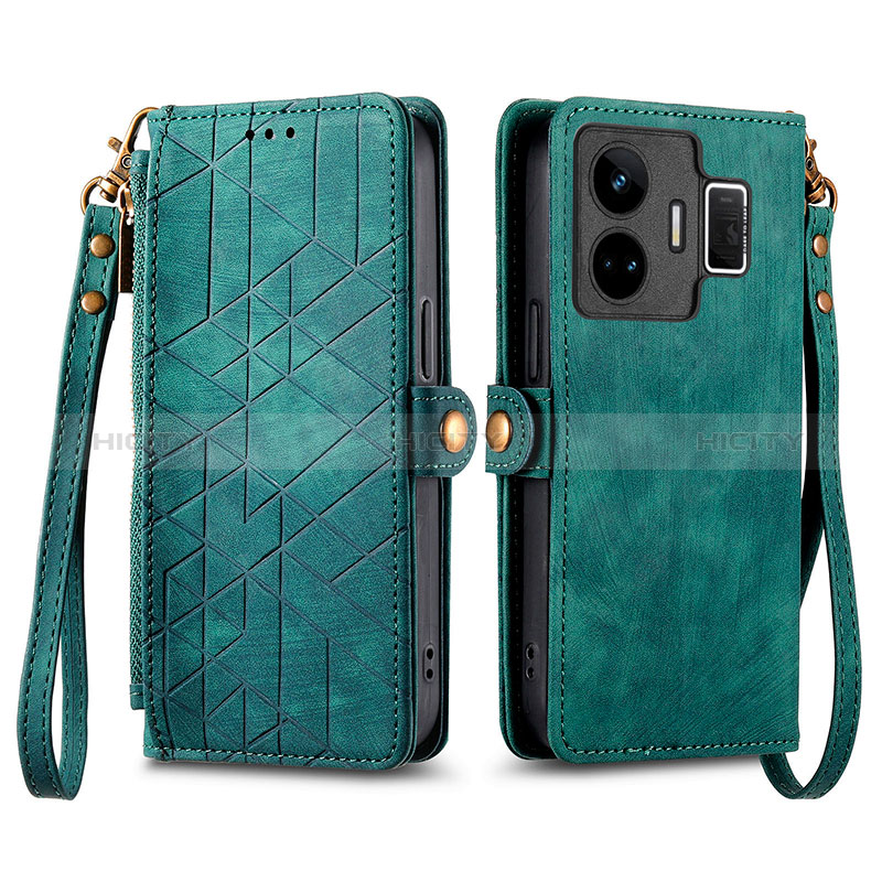 Custodia Portafoglio In Pelle Cover con Supporto S05D per Realme GT Neo5 5G Verde