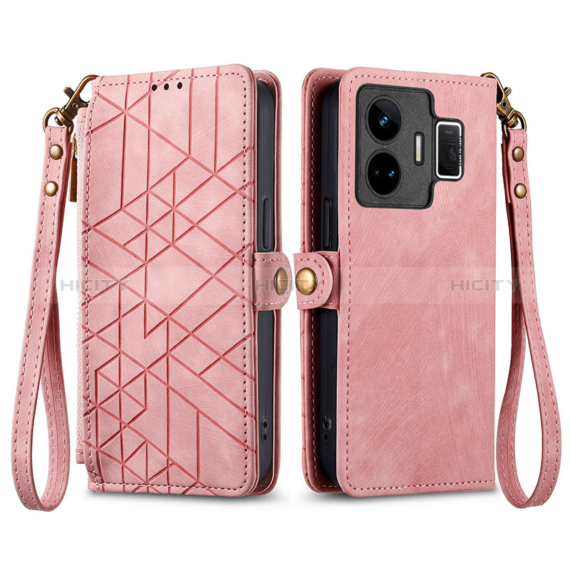 Custodia Portafoglio In Pelle Cover con Supporto S05D per Realme GT3 5G Rosa