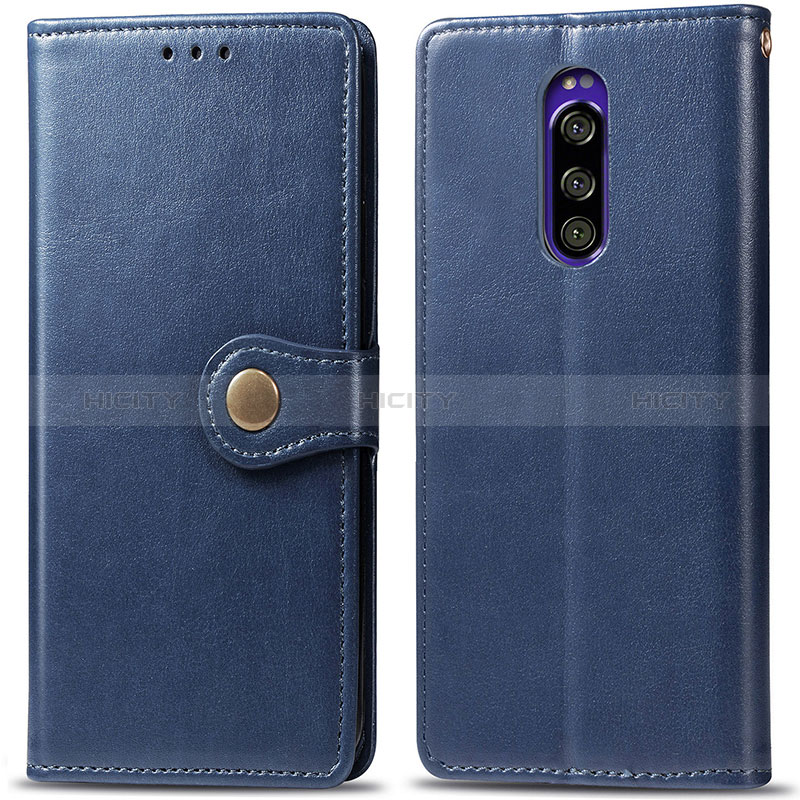 Custodia Portafoglio In Pelle Cover con Supporto S05D per Sony Xperia 1 Blu