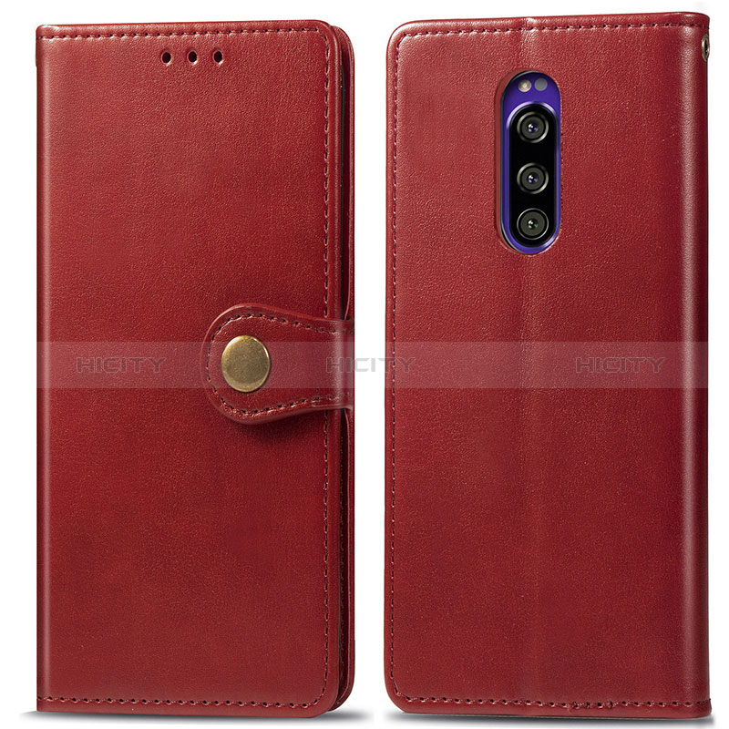 Custodia Portafoglio In Pelle Cover con Supporto S05D per Sony Xperia 1 Rosso