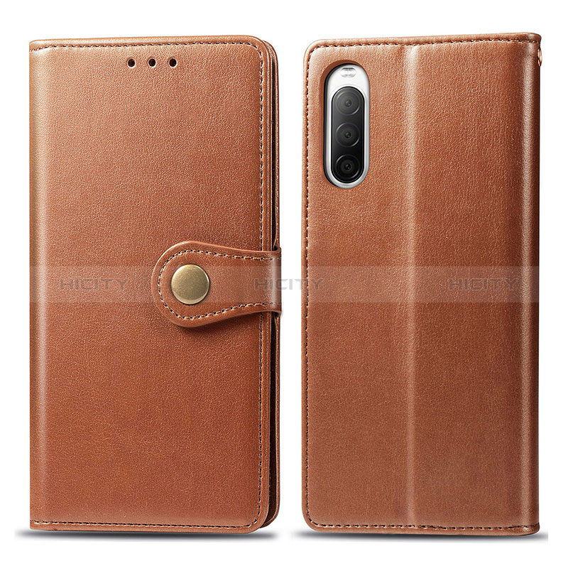 Custodia Portafoglio In Pelle Cover con Supporto S05D per Sony Xperia 10 II Marrone