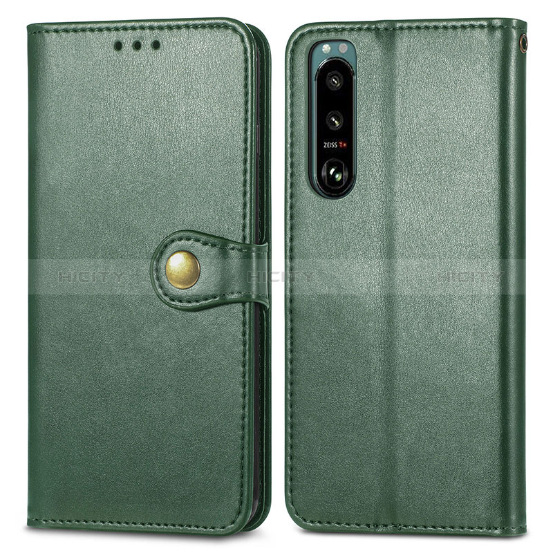 Custodia Portafoglio In Pelle Cover con Supporto S05D per Sony Xperia 5 III SO-53B Verde