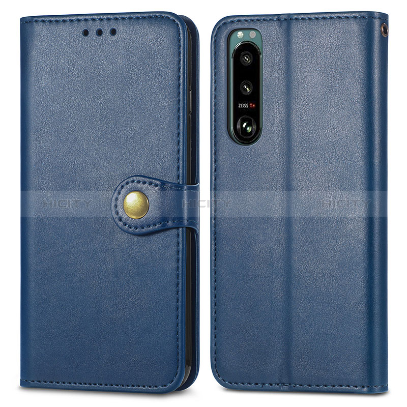 Custodia Portafoglio In Pelle Cover con Supporto S05D per Sony Xperia 5 IV Blu