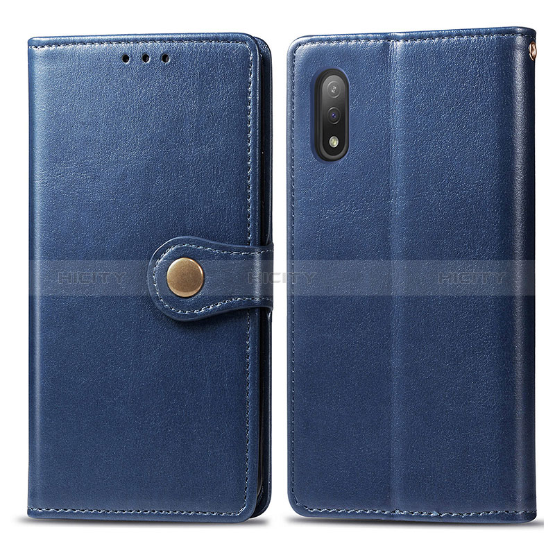 Custodia Portafoglio In Pelle Cover con Supporto S05D per Sony Xperia Ace II Blu