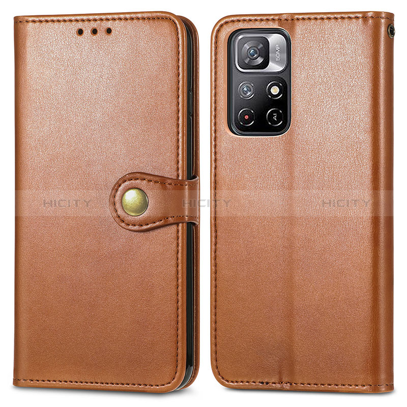 Custodia Portafoglio In Pelle Cover con Supporto S05D per Xiaomi Redmi Note 11 5G Marrone