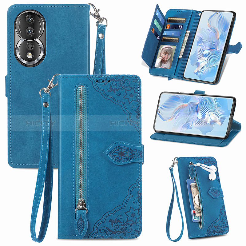 Custodia Portafoglio In Pelle Cover con Supporto S06D per Huawei Honor 80 5G Blu