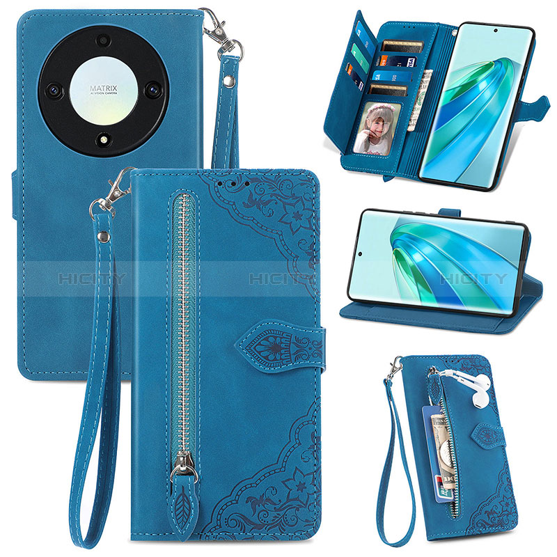 Custodia Portafoglio In Pelle Cover con Supporto S06D per Huawei Honor Magic5 Lite 5G Blu