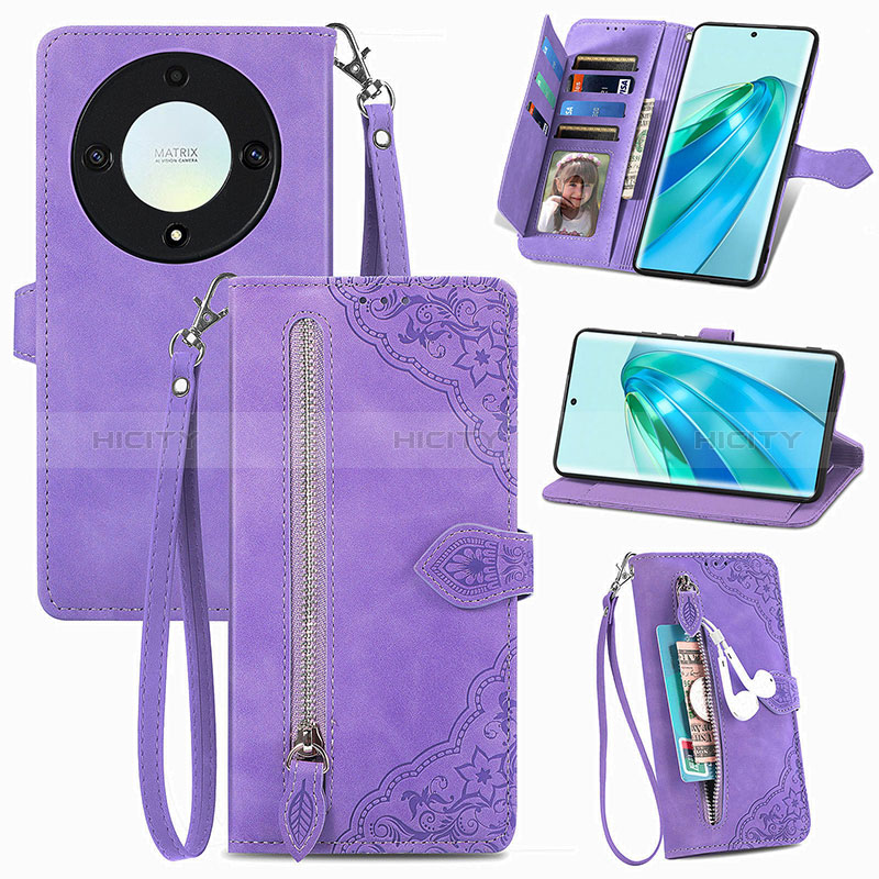 Custodia Portafoglio In Pelle Cover con Supporto S06D per Huawei Honor Magic5 Lite 5G Viola