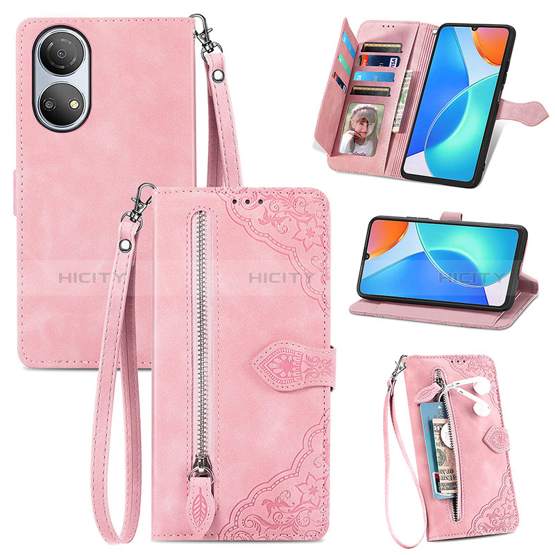 Custodia Portafoglio In Pelle Cover con Supporto S06D per Huawei Honor X7 Rosa