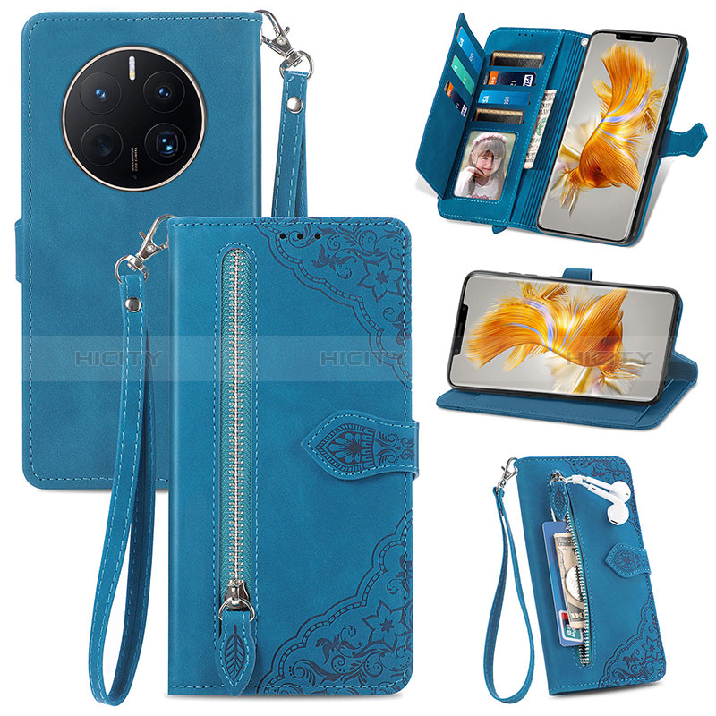 Custodia Portafoglio In Pelle Cover con Supporto S06D per Huawei Mate 50 Pro Blu