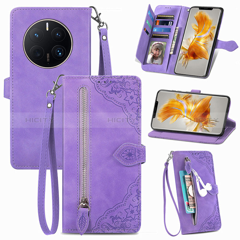 Custodia Portafoglio In Pelle Cover con Supporto S06D per Huawei Mate 50 Pro Viola