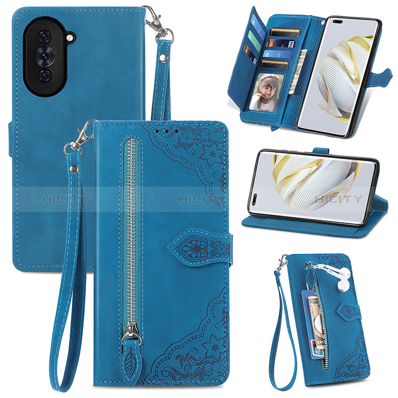 Custodia Portafoglio In Pelle Cover con Supporto S06D per Huawei Nova 10 Pro Blu