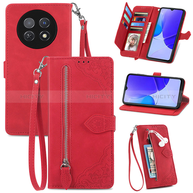 Custodia Portafoglio In Pelle Cover con Supporto S06D per Huawei Nova Y91 Rosso