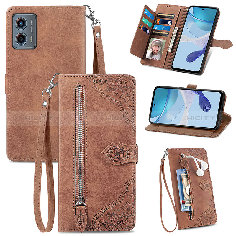 Custodia Portafoglio In Pelle Cover con Supporto S06D per Motorola Moto G 5G (2023) Marrone