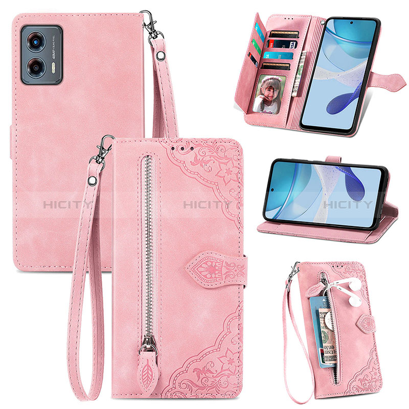 Custodia Portafoglio In Pelle Cover con Supporto S06D per Motorola Moto G 5G (2023) Rosa