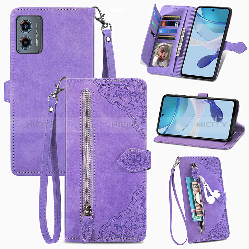 Custodia Portafoglio In Pelle Cover con Supporto S06D per Motorola Moto G 5G (2023) Viola