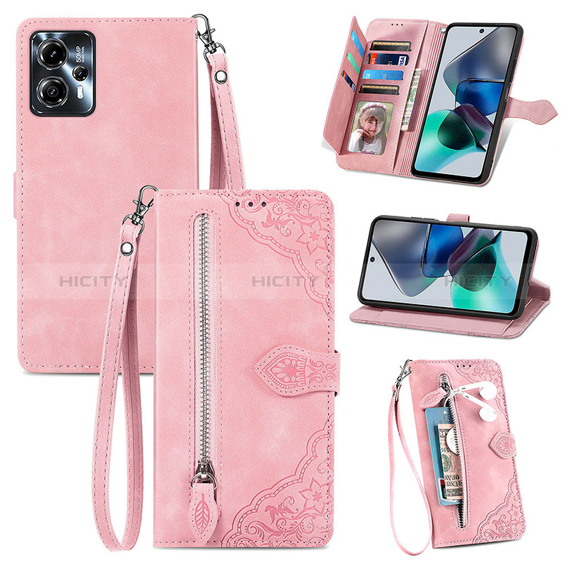 Custodia Portafoglio In Pelle Cover con Supporto S06D per Motorola Moto G13 Rosa