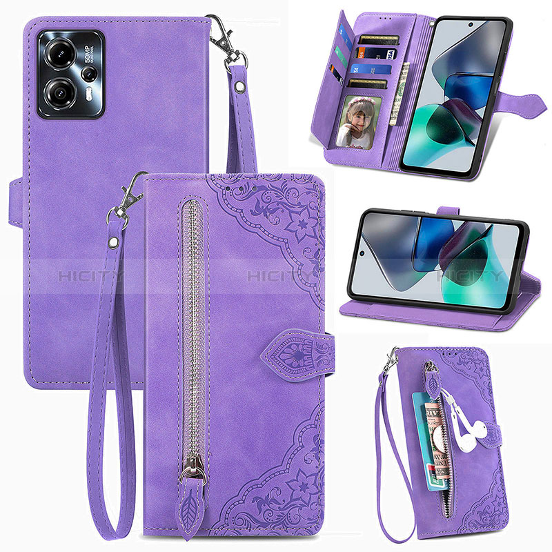 Custodia Portafoglio In Pelle Cover con Supporto S06D per Motorola Moto G23 Viola