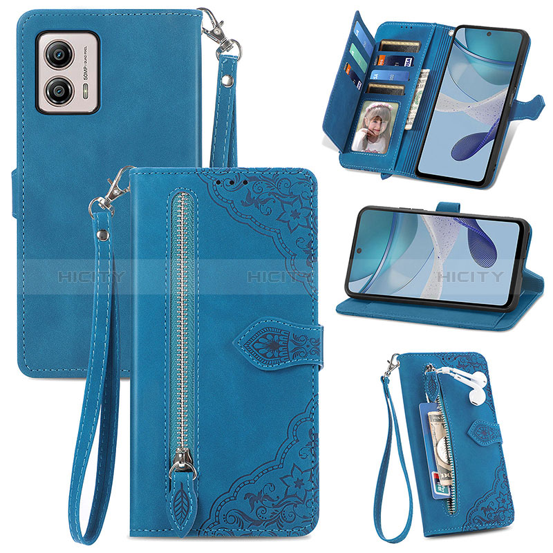 Custodia Portafoglio In Pelle Cover con Supporto S06D per Motorola Moto G53j 5G Blu