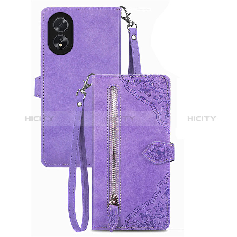 Custodia Portafoglio In Pelle Cover con Supporto S06D per Oppo A18 Viola