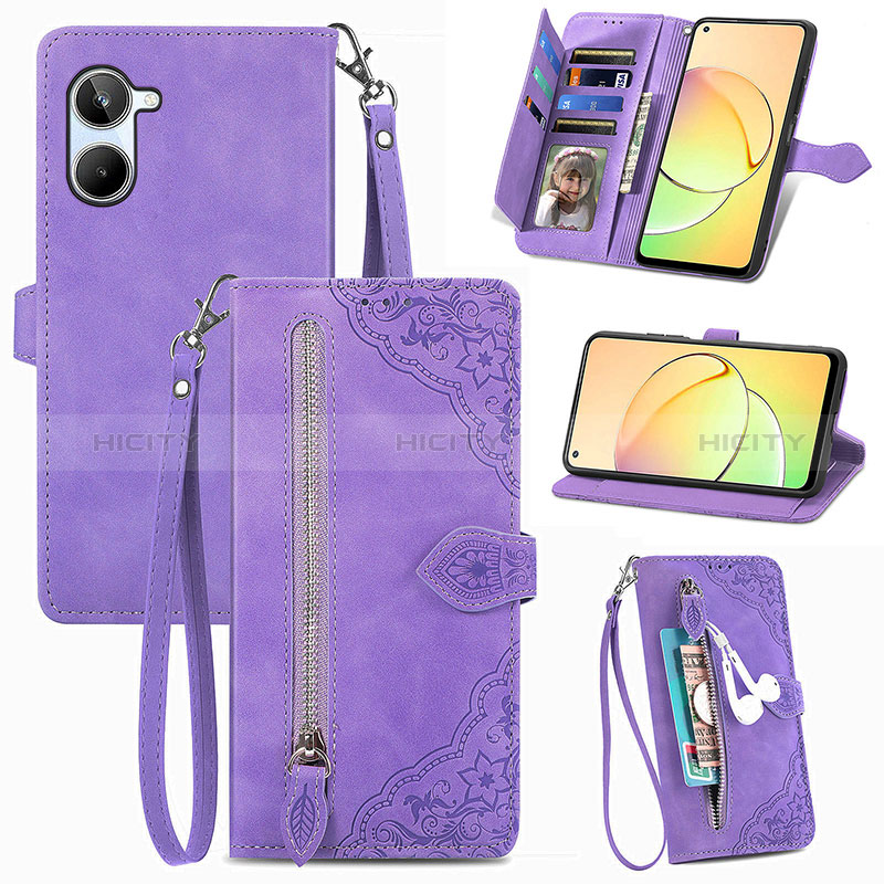 Custodia Portafoglio In Pelle Cover con Supporto S06D per Realme 10 4G Viola