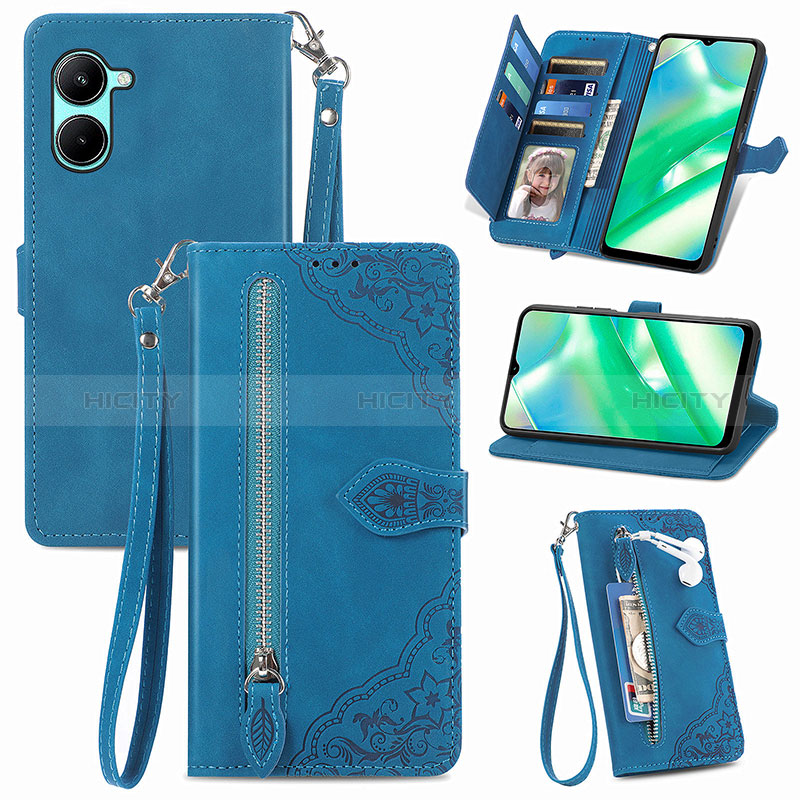 Custodia Portafoglio In Pelle Cover con Supporto S06D per Realme C33 (2023)