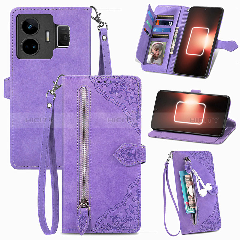 Custodia Portafoglio In Pelle Cover con Supporto S06D per Realme GT Neo5 5G Viola