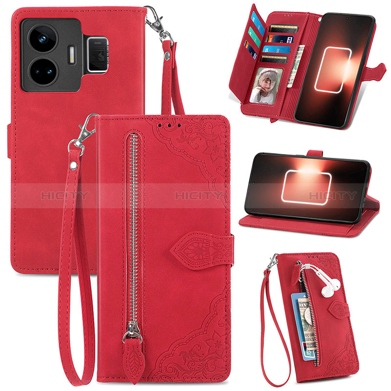 Custodia Portafoglio In Pelle Cover con Supporto S06D per Realme GT3 5G Rosso