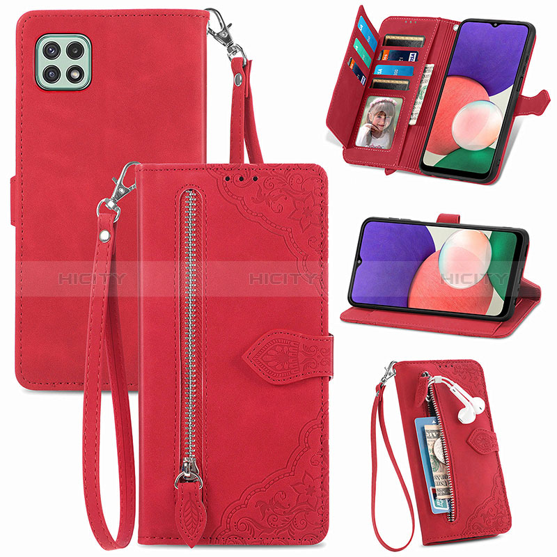 Custodia Portafoglio In Pelle Cover con Supporto S06D per Samsung Galaxy A22s 5G Rosso