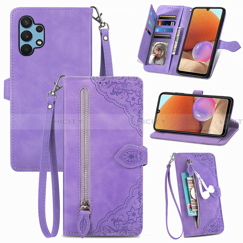 Custodia Portafoglio In Pelle Cover con Supporto S06D per Samsung Galaxy A32 4G Viola