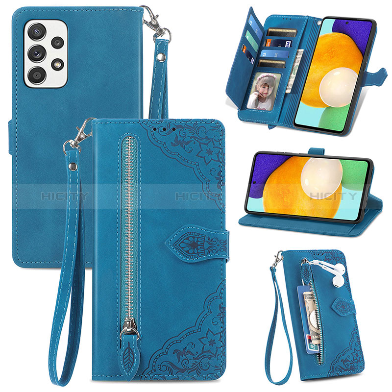 Custodia Portafoglio In Pelle Cover con Supporto S06D per Samsung Galaxy A52s 5G Blu